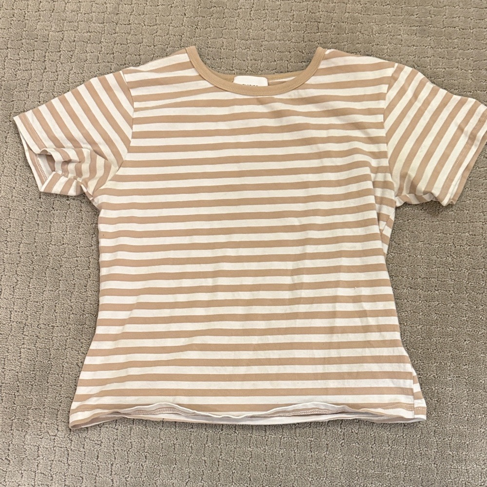 Kids Tan and White Striped Short Sleeve Tee
